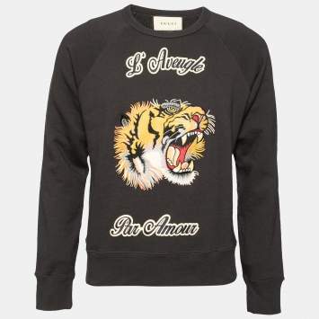 Pre Owned Gucci Charcoal Grey Terry Knit L'Aveugle Par Amour Sweatshirt S