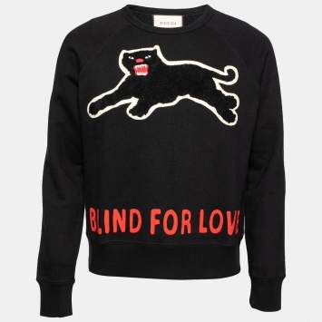Pre Owned Gucci Black Terry Knit Panther Applique Sweatshirt S