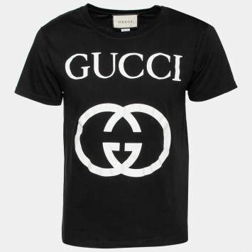 Pre Owned Gucci Black Cotton Gucci GG Printed Crew Neck Short Sleeve T-Shirt XS