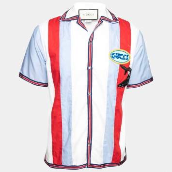 Pre Owned Gucci White Cotton Oxford Bowling Short Sleeve Shirt S