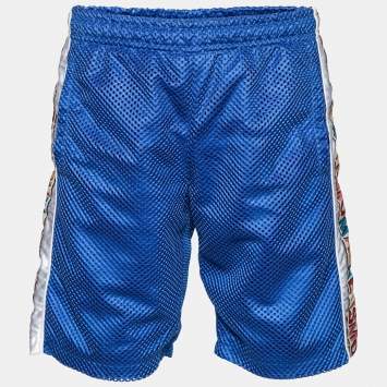 Pre Owned Gucci Blue Perforated Magnetismo Net Shorts M
