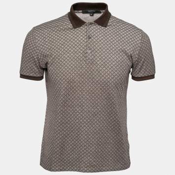 Pre Owned Gucci Brown Printed Cotton Pique Short Sleeve Polo T-Shirt M