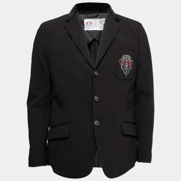 Pre Owned Gucci Black Synthetic Velvet Collar Detail Logo Embroidered Technical Blazer L