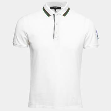 Pre Owned Gucci  White Cotton Pique Web Stripe Trim Detail Polo T-Shirt L