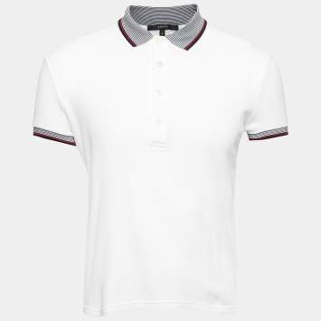 Pre Owned Gucci White Cotton Pique Contrast Trim Detail Short Sleeve Polo T-Shirt S