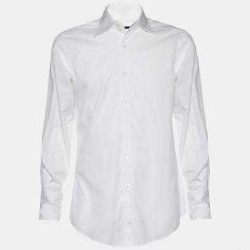 Pre Owned Gucci Vintage White Cotton Tonal Striped Button Front Shirt XL