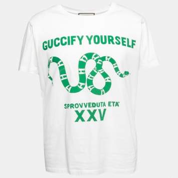 Pre Owned Gucci White Cotton Guccify Yourself Printed Crew Neck T-Shirt M