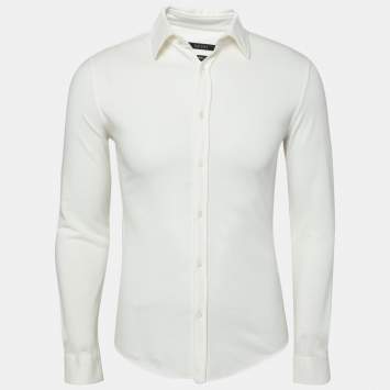 Pre Owned Gucci Ivory Cotton Pique Duke Long Sleeve Button Front Shirt S