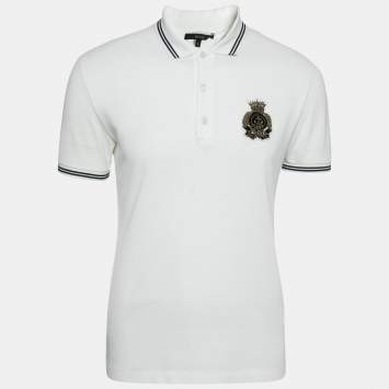 Pre Owned Gucci White Cotton Pique Logo Crest Embroidered Polo T-Shirt S