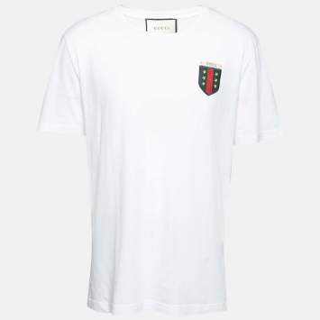 Pre Owned Gucci White Cotton Embroidered Crew Neck T-Shirts XL
