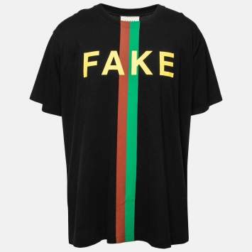Pre Owned Gucci Black Not Fake Printed Cotton Short Sleeve T-Shirt L