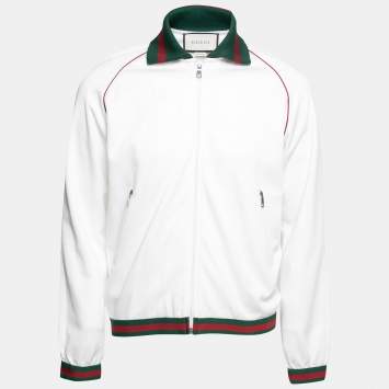 Pre Owned Gucci White Cotton Stretch Striped Detail Track Jacket S