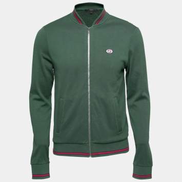 Pre Owned Gucci Green Logo Embroidered Cotton Tracksuit Jacket M