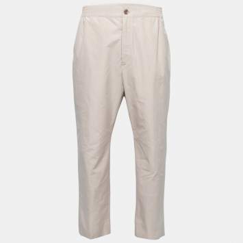 Pre Owned Gucci Beige Cotton Elastic Waist Trousers XL Waist 34" 