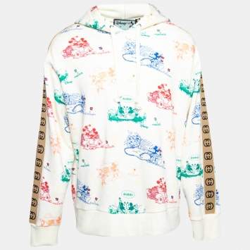 Pre Owned Gucci X Disney Cream Mickey Mouse Print Cotton Hoodie XL