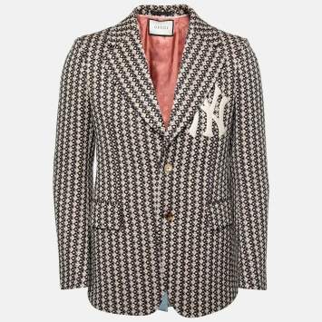 Pre Owned Gucci X NY Yankees Multicolor Tweed Logo Embroidered Jacket XS  
