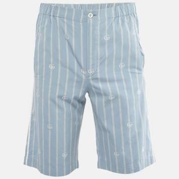 Gucci Light Blue Double G Striped Cotton Shorts XXS