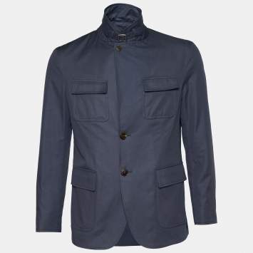 Pre Owned Gucci Blue Cotton Zip Front  Jacket M