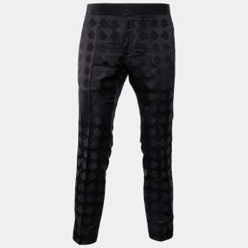 Pre Owned Gucci Black Silk Satin Tiger Pattern Trousers M