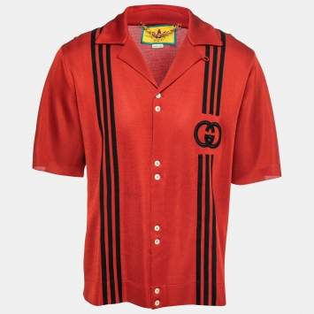 Gucci X Adidas Red GG Monogram Knit Short-Sleeve Shirt M