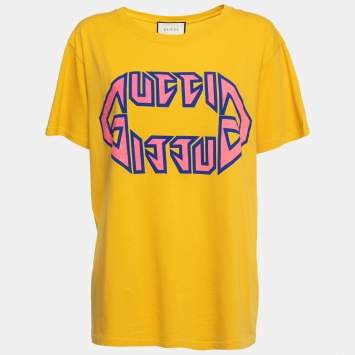Gucci Yellow Metal Logo Print Cotton Oversized T-Shirt S