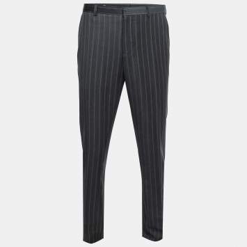 Gucci Grey Striped Wool Tailored Trousers L