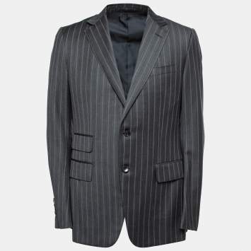 Gucci Grey Striped Wool Crepe Single-Breasted Blazer XL