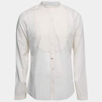 Gucci Ecru Voile Bib Neck Button Front Shirt M