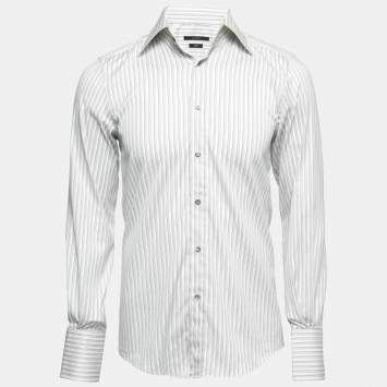 Gucci White Striped Cotton Stretch Fitted Button Front Shirt S