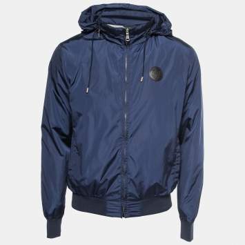 Pre Owned Gucci Blue Synthetic Hooded Zip-Up Jacket M