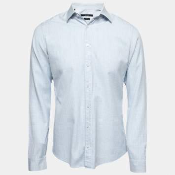 Pre Owned Gucci Blue Checked Cotton Slim Fit Button Front Shirt M