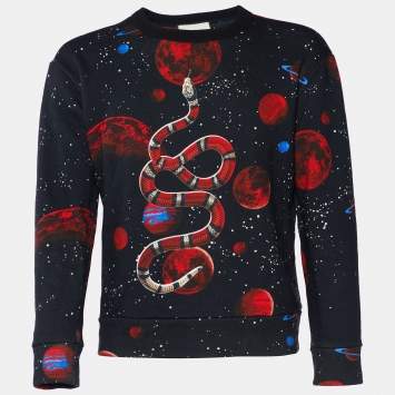 Gucci Black Snake & Space Printed Cotton Knit Crewneck Sweatshirt S