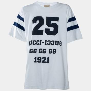 Pre Owned Gucci White Alphabet & Blind For Love Printed Cotton T-Shirt XXL