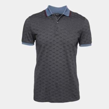 Pre Owned Gucci Grey Contrast Collar GG Polo T-Shirt L