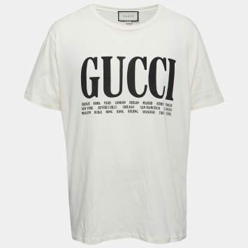 Pre Owned Gucci Cream City Logo Print Cotton Crew Neck T-Shirt XXL 