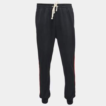 مملوكة مسبقًا Gucci Black Jersey Web Striped Jogger Pants XXL