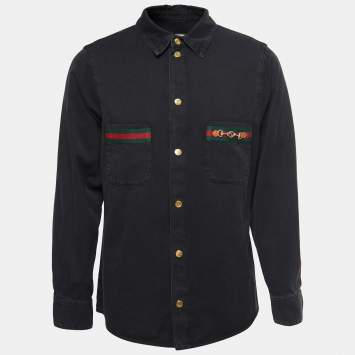 Gucci Black Denim Horsebit Detail Shirt M