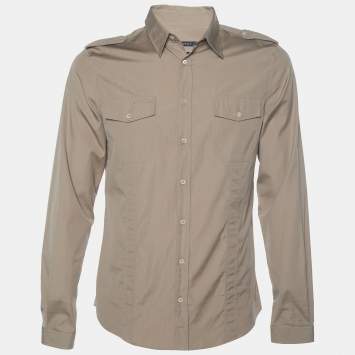 Pre Owned Gucci Light Brown Cotton Duke Fit Shirt L