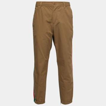 Pre Owned Gucci Brown Cotton Logo Band Detail Trousers XL