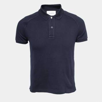 Pre Owned Gucci Navy Blue Cotton Pique King Snake Detail Polo T-Shirt S
