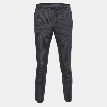 Gucci Navy Blue Striped Linen Blend Tailored Trousers S