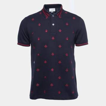 Gucci Navy Blue Bee Embroidered Cotton Pique Polo T-Shirt L