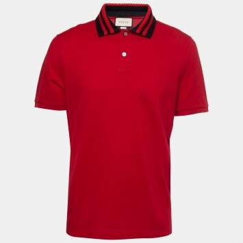 Pre Owned Gucci Red Cotton Pique Polo T-Shirt XL