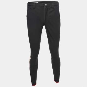 Pre Owned Gucci Black Cotton Logo Side Stripe Detailed Tapered Pants S