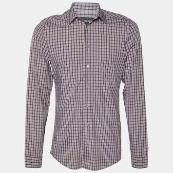 Gucci Brown/Green Checked Cotton Slim Fit Long Sleeve Shirt M