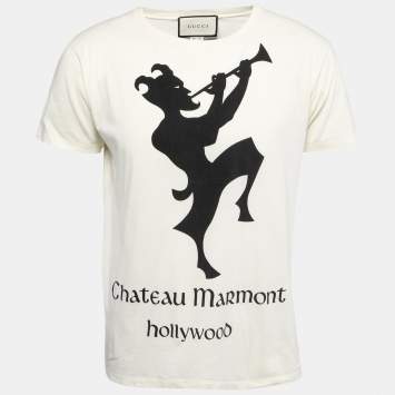 Pre Owned Gucci Cream Printed Cotton Crew Neck Half Sleeve T-Shirt S