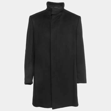 Gucci Vintage Black Wool Button Front Coat XXL