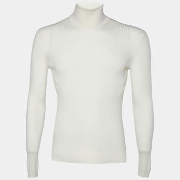 Gucci Cream Wool Rib Knit High Neck Sweater M