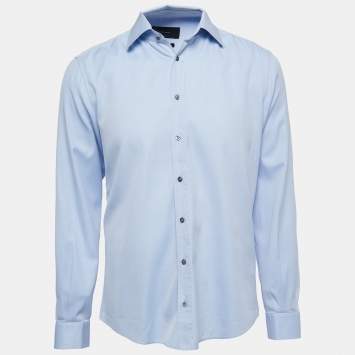 Pre Owned Gucci Made to Measure Blue Cotton Button Front Full Sleeve Shirt L