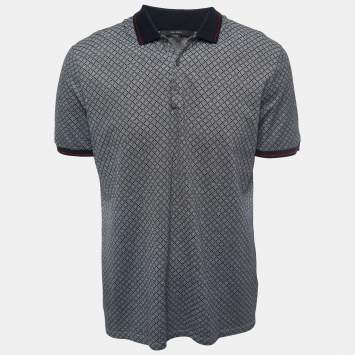 Pre Owned Gucci Navy Blue Patterned Cotton Polo T-Shirt 3XL